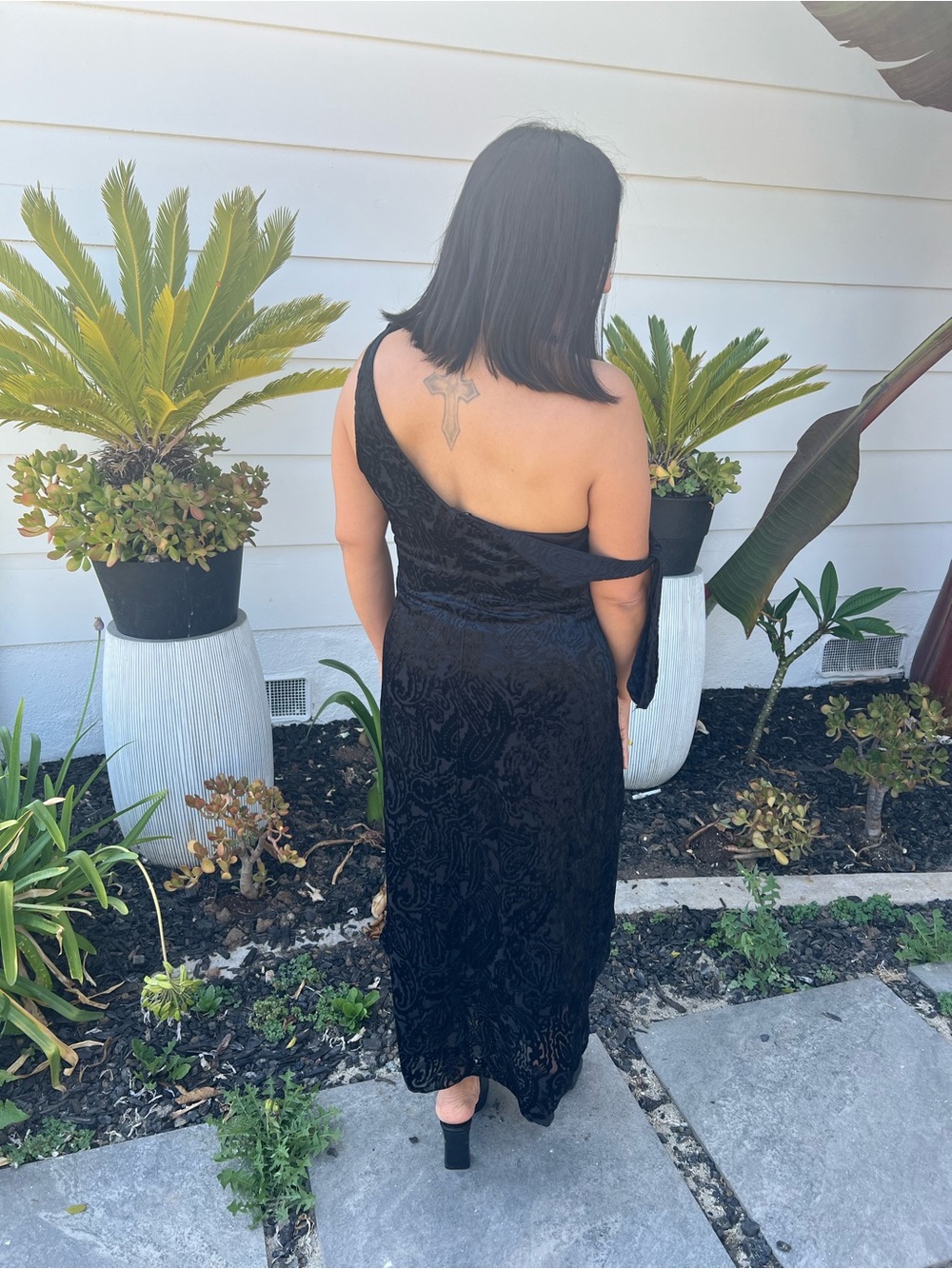 Vintage 90’s One-Shoulder Black Velvet  Dress